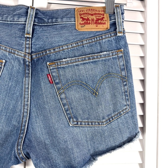Levi's 501 Distressed Fried Hem Blue Jean Shorts Festival Size 27 - Picture 6 of 6